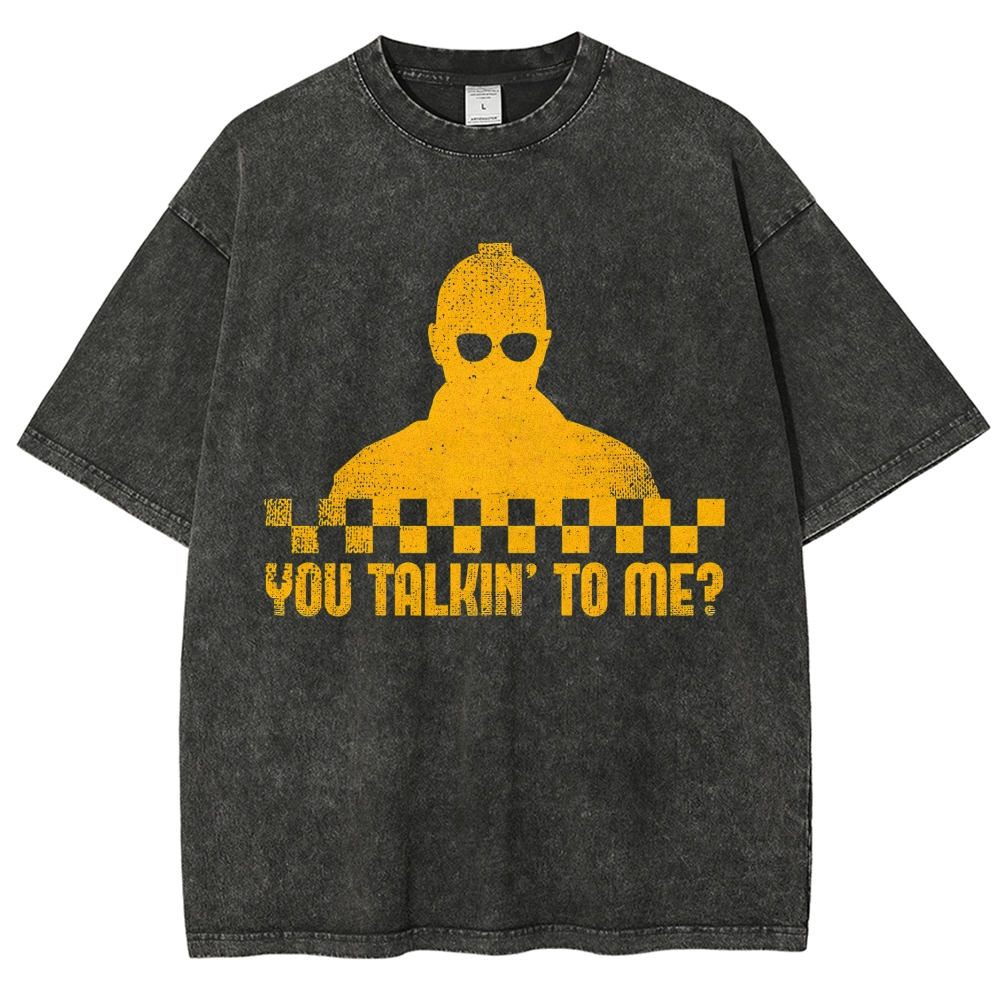 Checkerboard Silhouette You Talkin’ To Me Distressed Washed T-Shirt