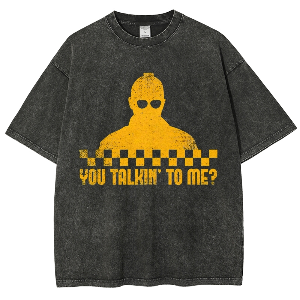 Checkerboard Silhouette You Talkin’ To Me Distressed Washed T-Shirt