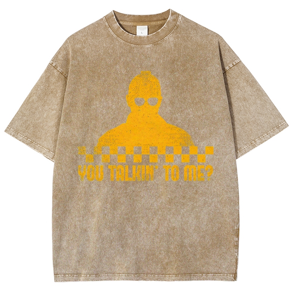 Checkerboard Silhouette You Talkin’ To Me Distressed Washed T-Shirt