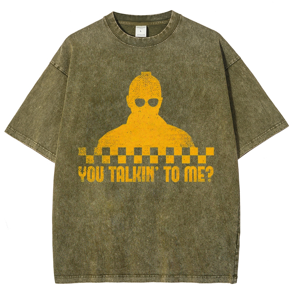Checkerboard Silhouette You Talkin’ To Me Distressed Washed T-Shirt