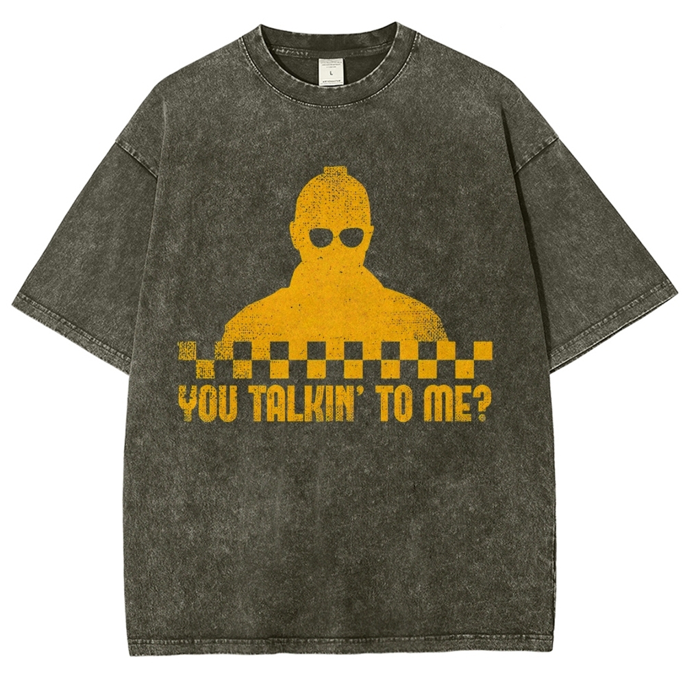 Checkerboard Silhouette You Talkin’ To Me Distressed Washed T-Shirt