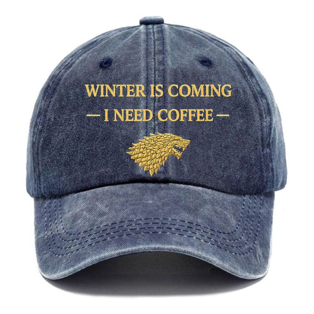 Winter Is Coming I Need Coffee Stark Wolf  Vintage Casual Washed Cap