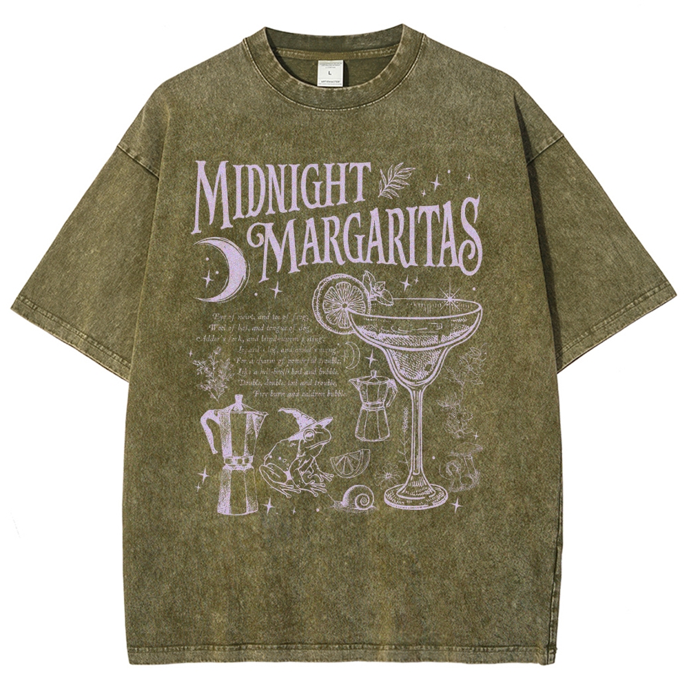 Retro Magic Frog Moon Cocktail Washed T-Shirt 