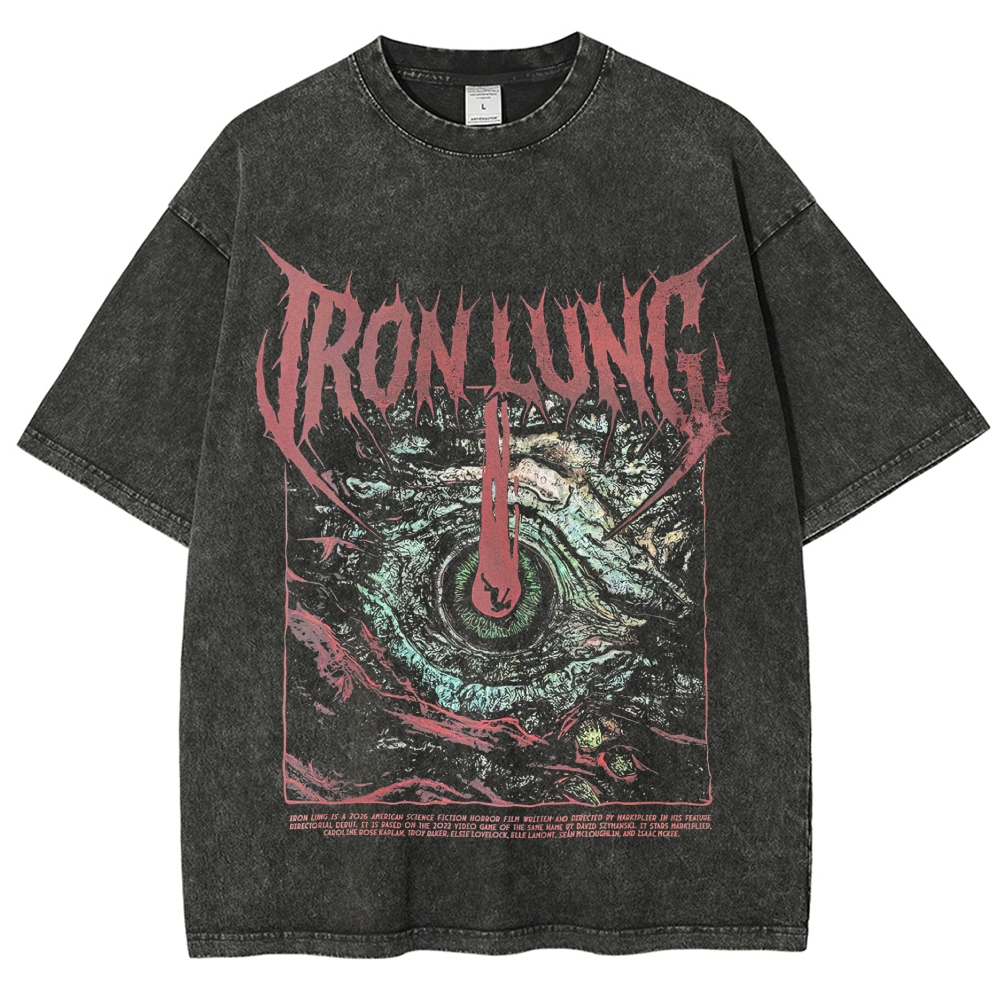 Giant Monstrous Eye Dark Horror Art Washed T-Shirt 