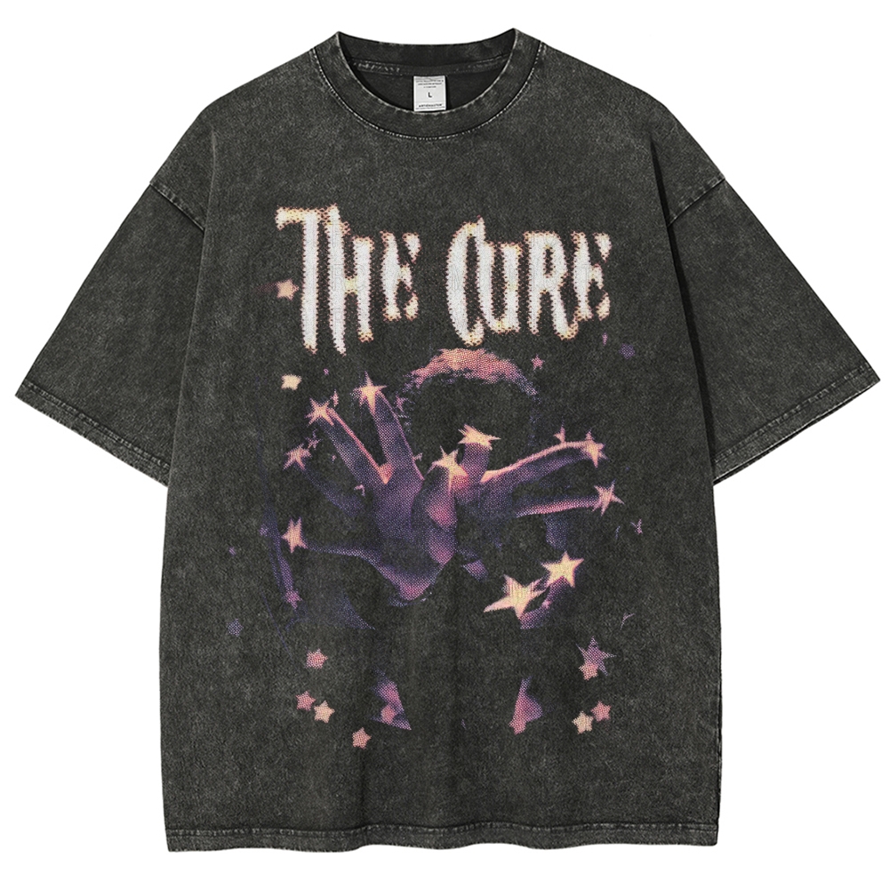 Star Outstretched Hand Gothic Retro Band Style Washed T-Shirt