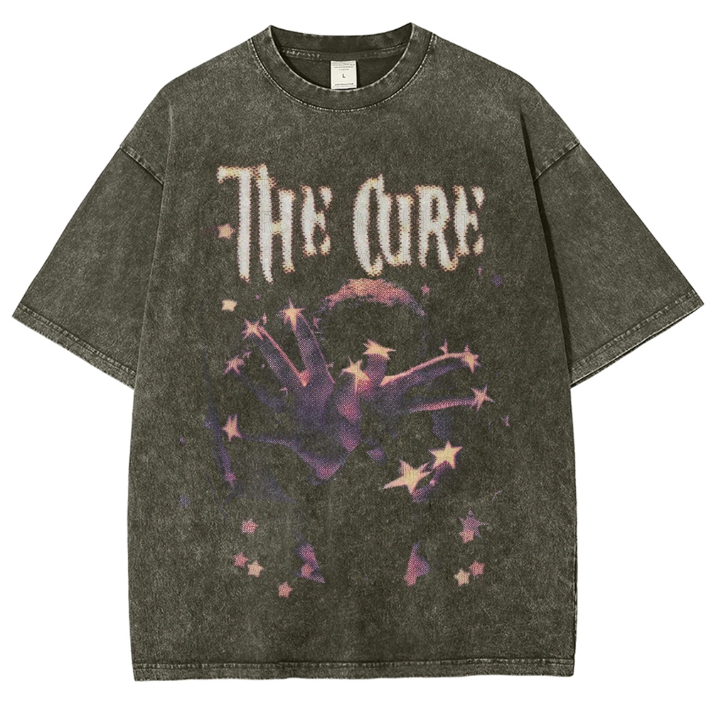 Star Outstretched Hand Gothic Retro Band Style Washed T-Shirt
