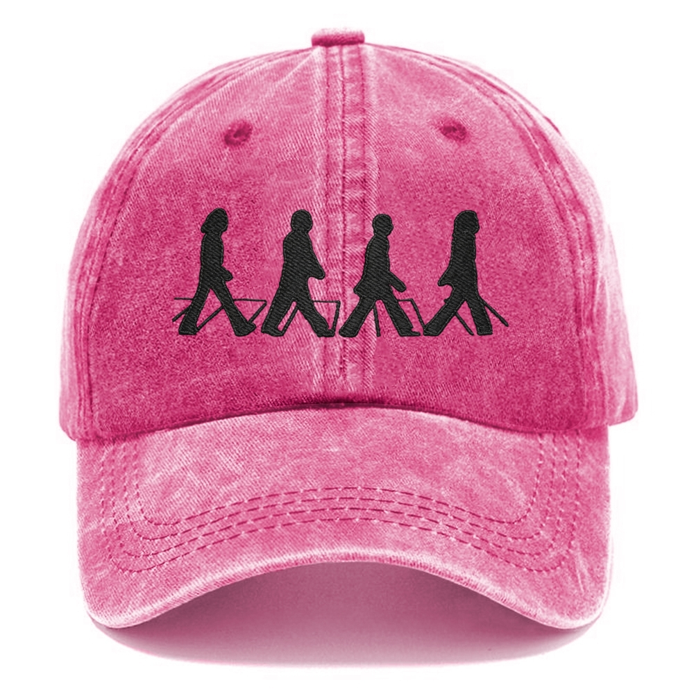 Embroidered Vintage Rock Band Walking Silhouette  Washed Cap 