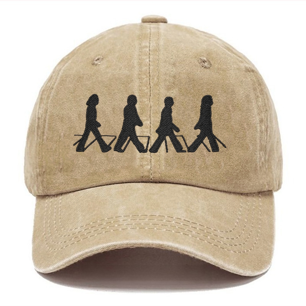 Embroidered Vintage Rock Band Walking Silhouette  Washed Cap 
