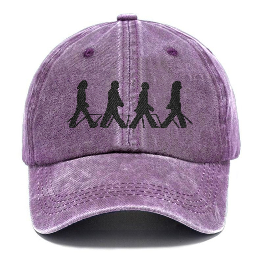 Embroidered Vintage Rock Band Walking Silhouette  Washed Cap 