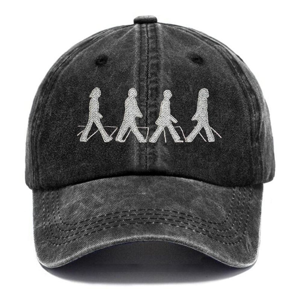 Embroidered Vintage Rock Band Walking Silhouette  Washed Cap 