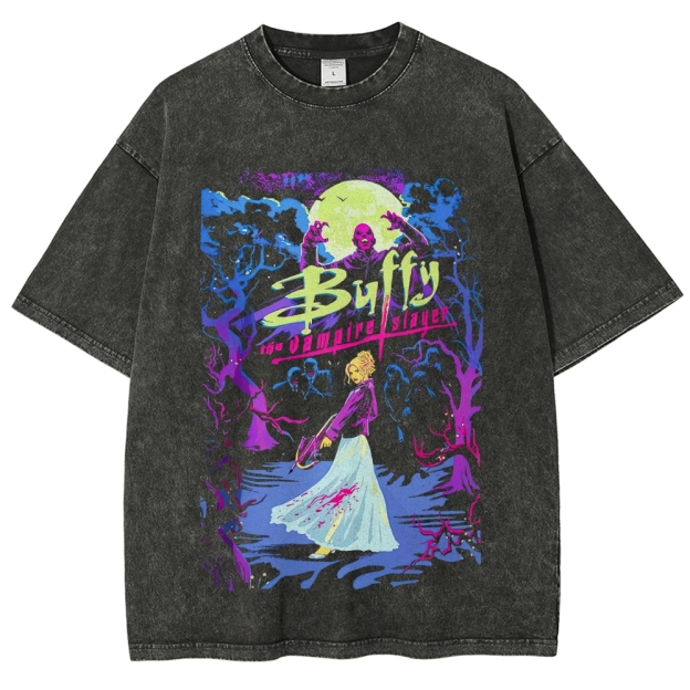 Dark Monster Character Graphic Washed T-Shirt
