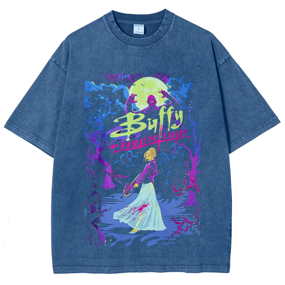 Dark Monster Character Graphic Washed T-Shirt
