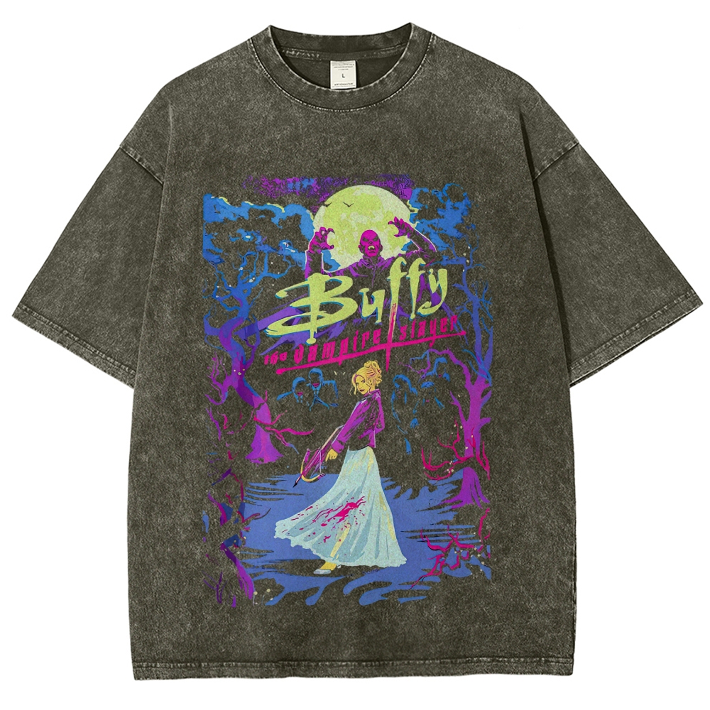 Dark Monster Character Graphic Washed T-Shirt