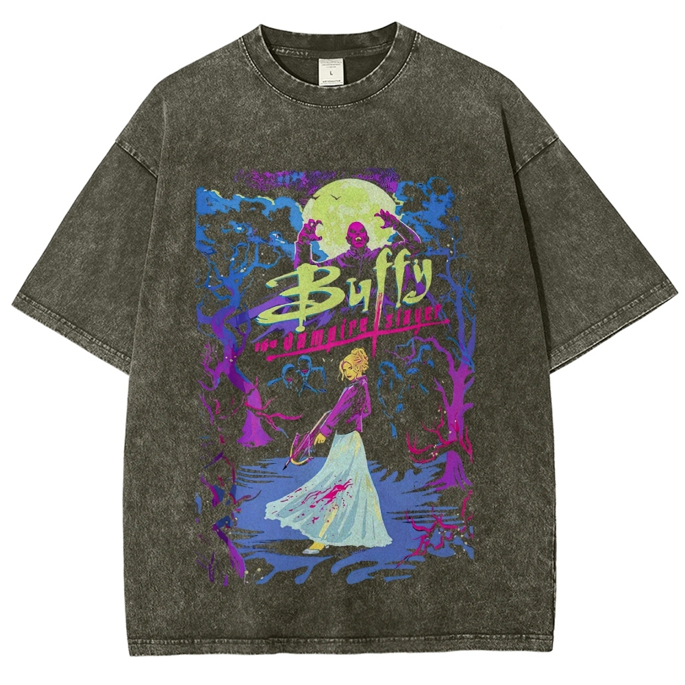 Dark Monster Character Graphic Washed T-Shirt