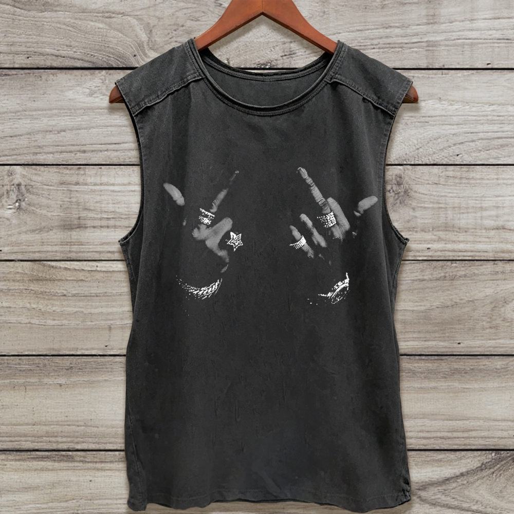 Hip Hop Hand Gesture Washed Tank Top