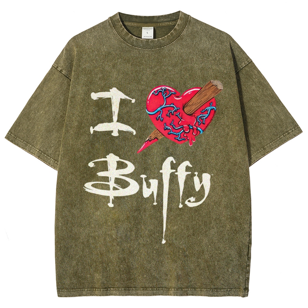 Gothic Staked Bleeding Heart Graphic Washed T-Shirt 