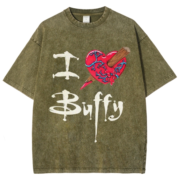 Gothic Staked Bleeding Heart Graphic Washed T-Shirt 