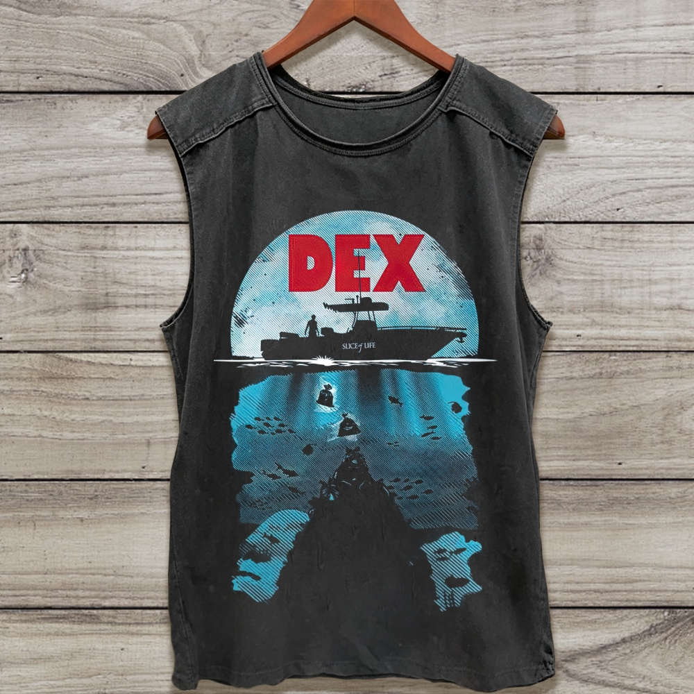 Two Tone Boat Underwater Silhouette Washed Tank Top