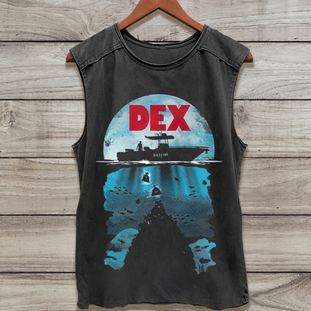 Two Tone Boat Underwater Silhouette Washed Tank Top