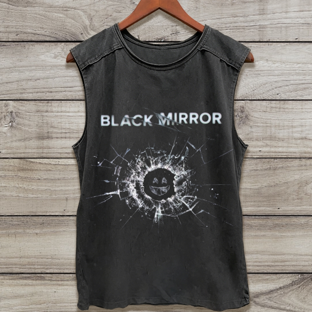 Cracked Broken Mirror Smiley Face Washed Tank Top