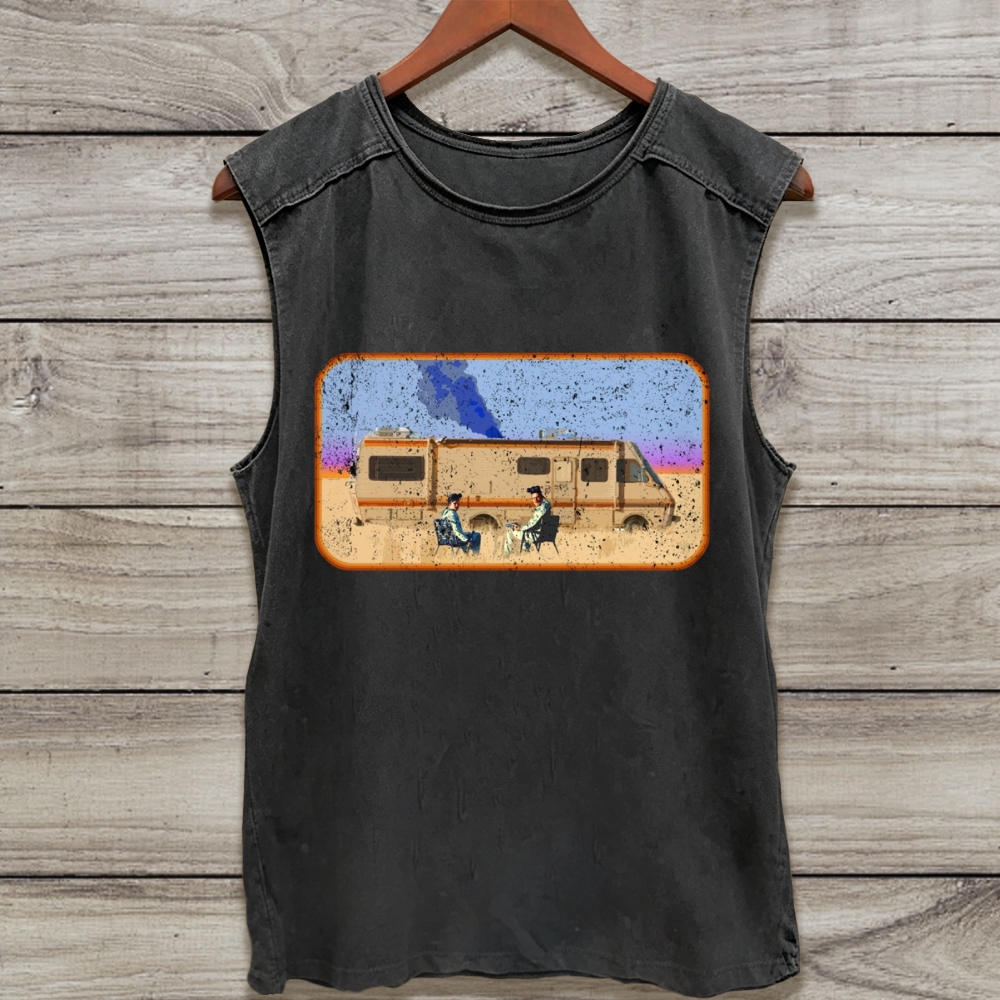 Grainy Desert RV Scene Washed Tank Top