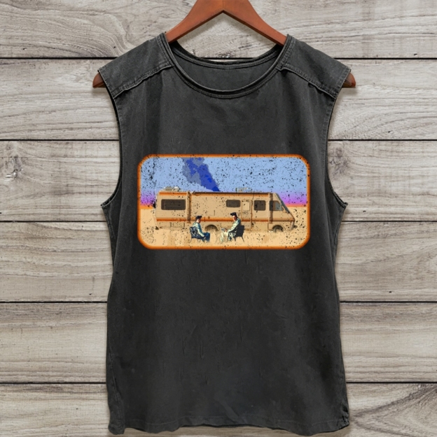Grainy Desert RV Scene Washed Tank Top