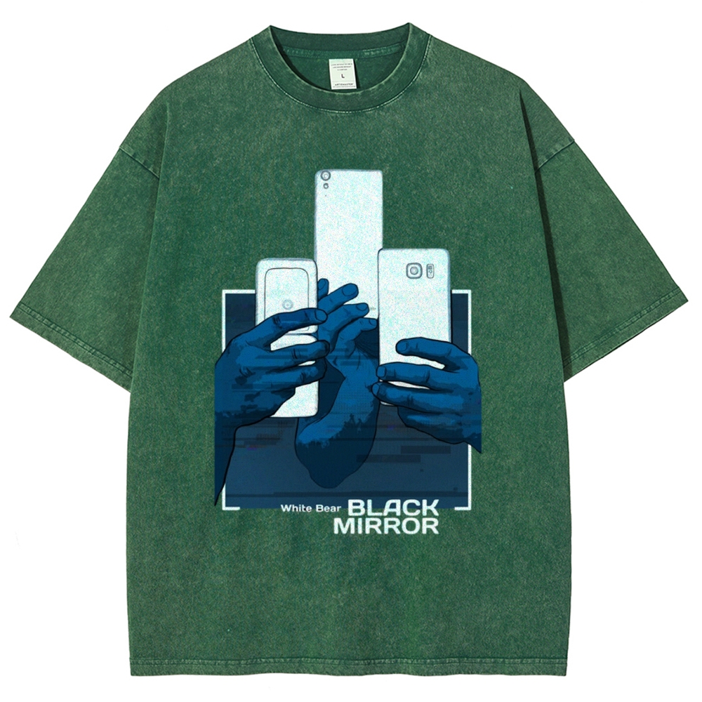 Blue Tone Multiple Hands Phone Graphic Washed T-Shirt 