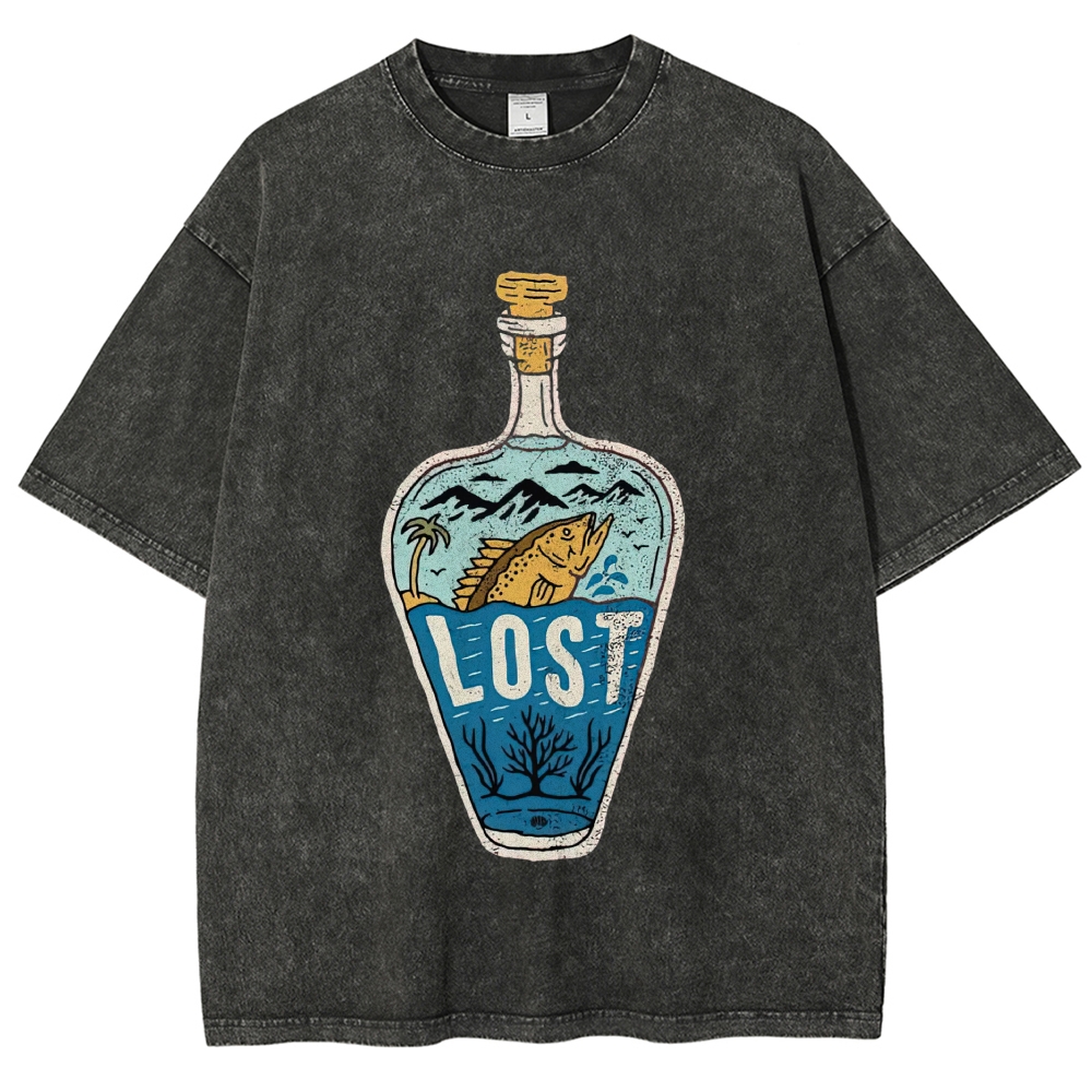 Bottle Island Fish Doodle Washed T-Shirt