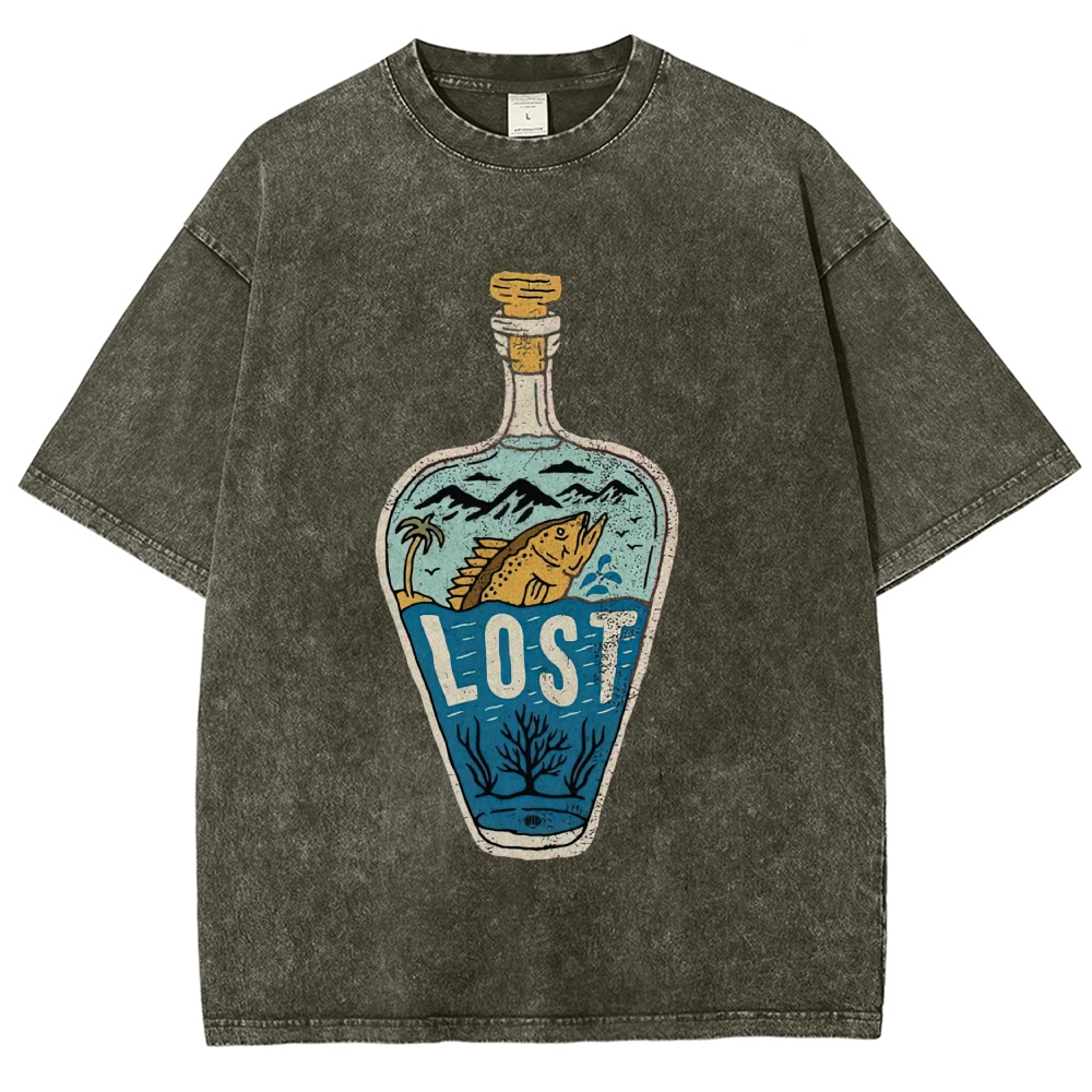 Bottle Island Fish Doodle Washed T-Shirt