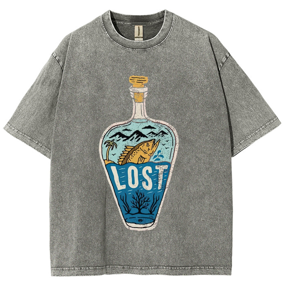 Bottle Island Fish Doodle Washed T-Shirt