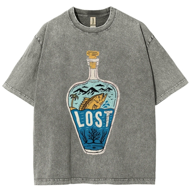 Bottle Island Fish Doodle Washed T-Shirt