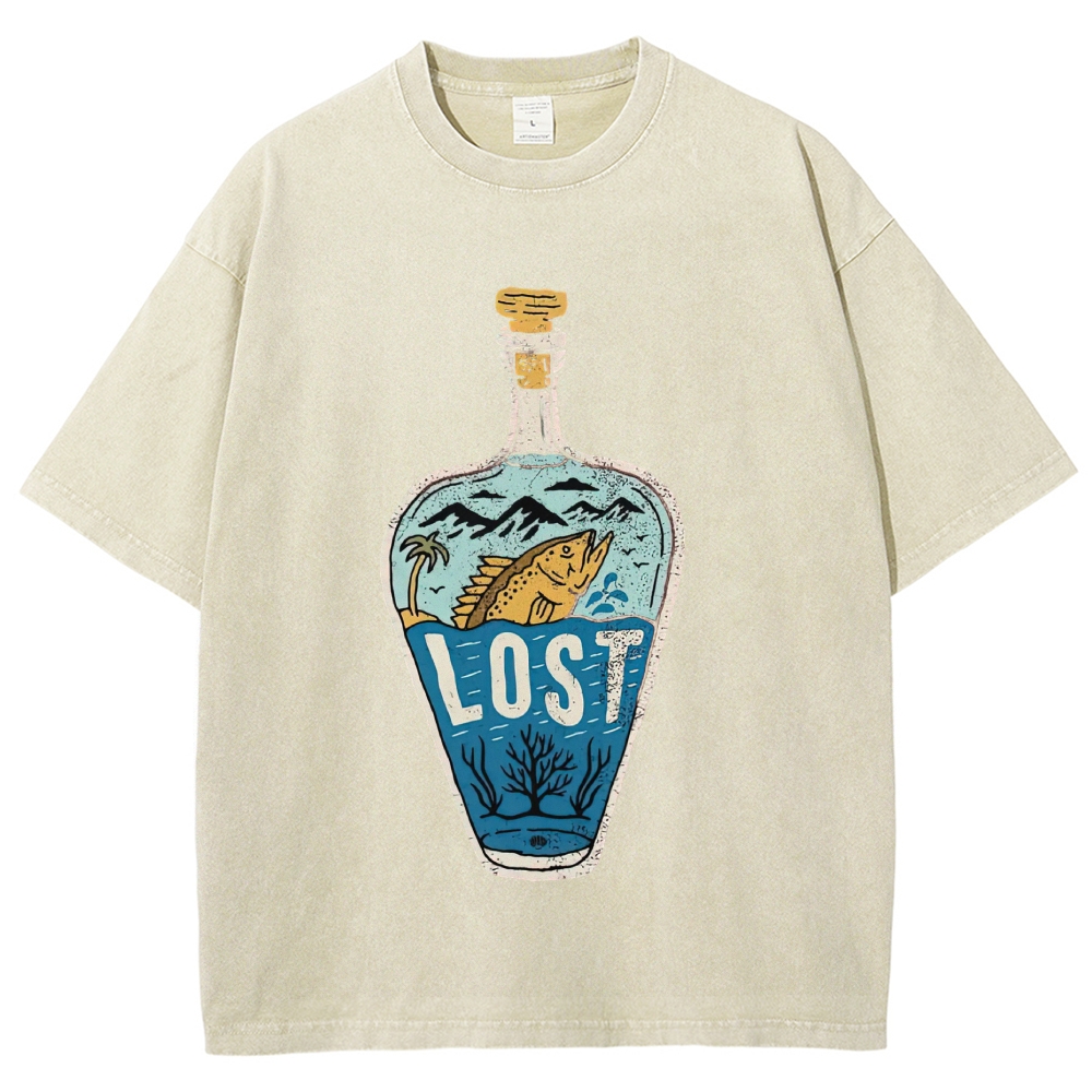 Bottle Island Fish Doodle Washed T-Shirt