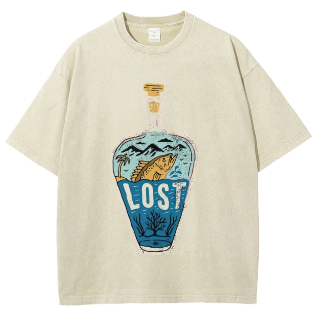 Bottle Island Fish Doodle Washed T-Shirt