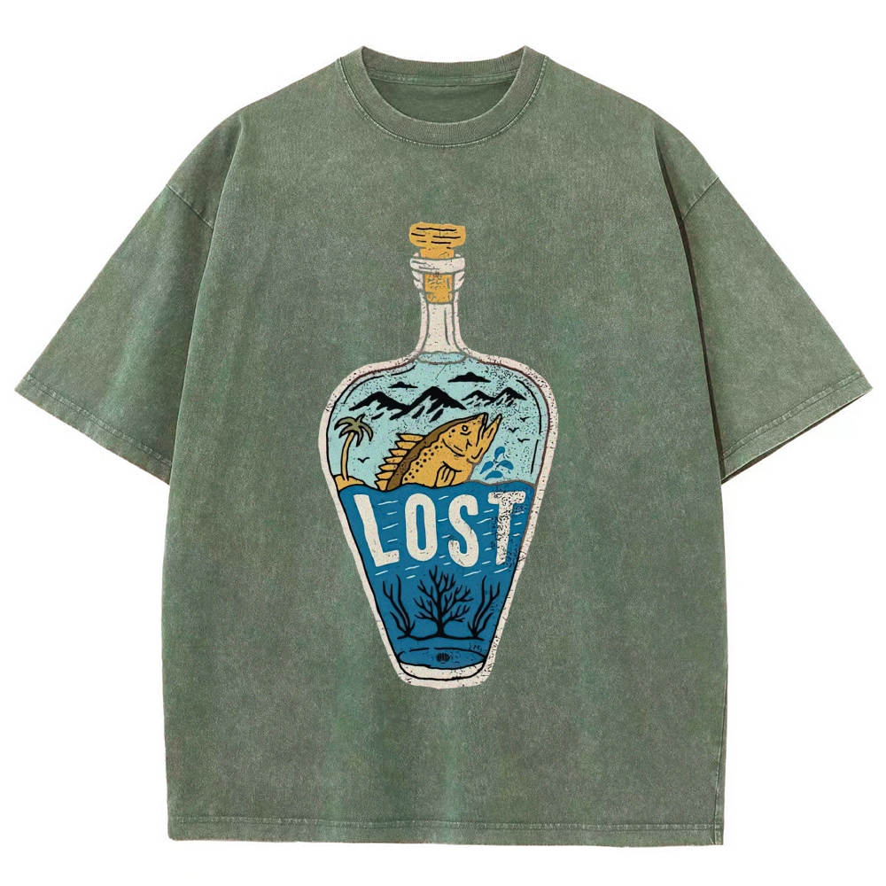Bottle Island Fish Doodle Washed T-Shirt