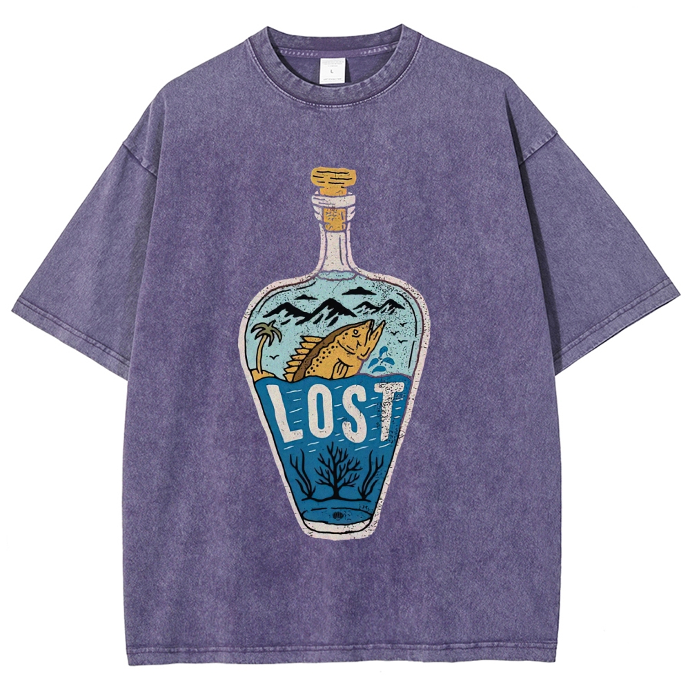 Bottle Island Fish Doodle Washed T-Shirt