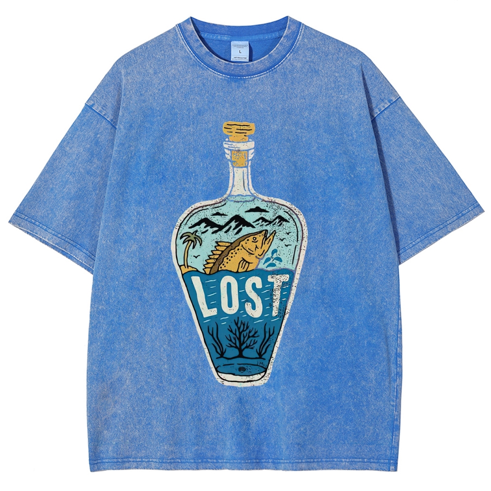 Bottle Island Fish Doodle Washed T-Shirt