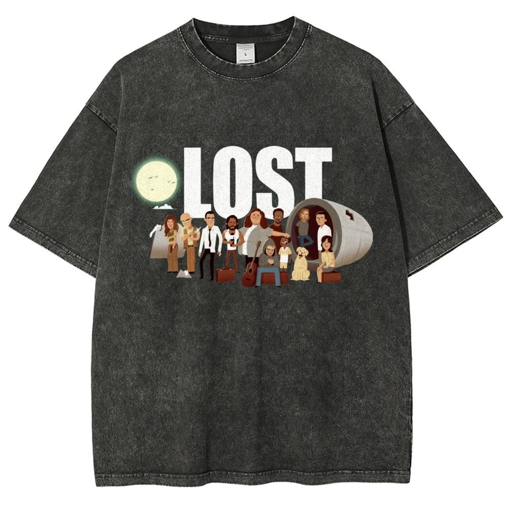 Cartoon Plane Crash Character Group Washed T-Shirt