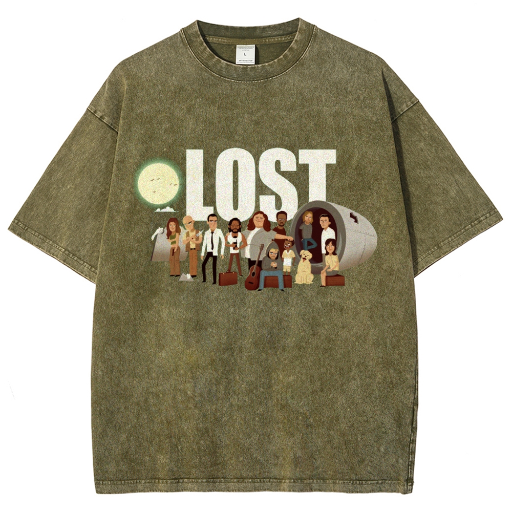 Cartoon Plane Crash Character Group Washed T-Shirt