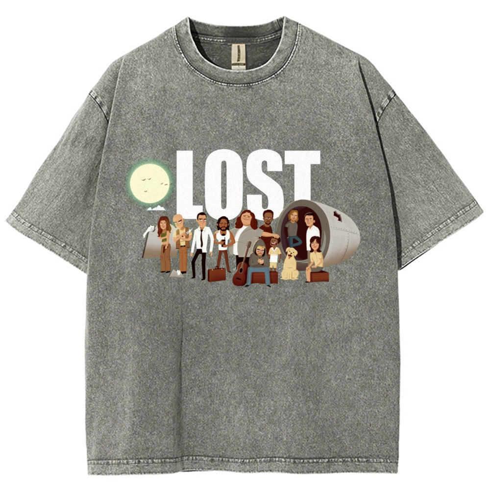 Cartoon Plane Crash Character Group Washed T-Shirt