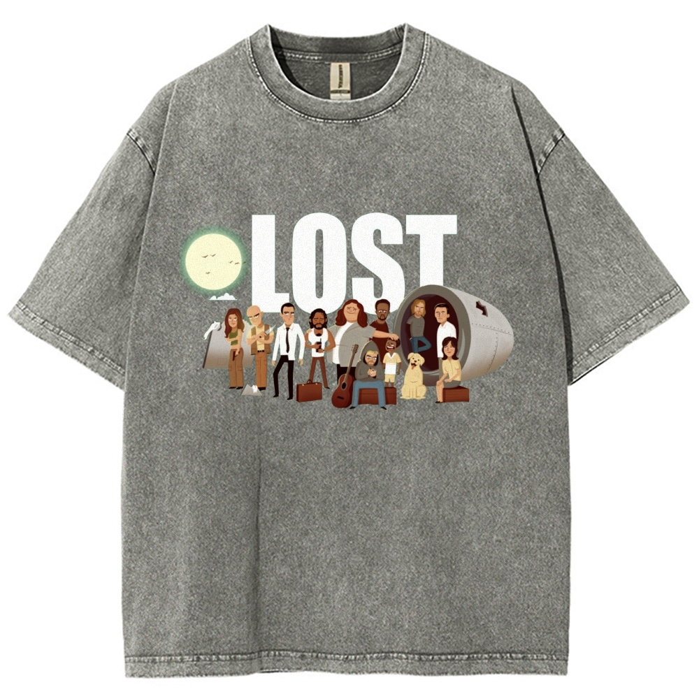 Cartoon Plane Crash Character Group Washed T-Shirt