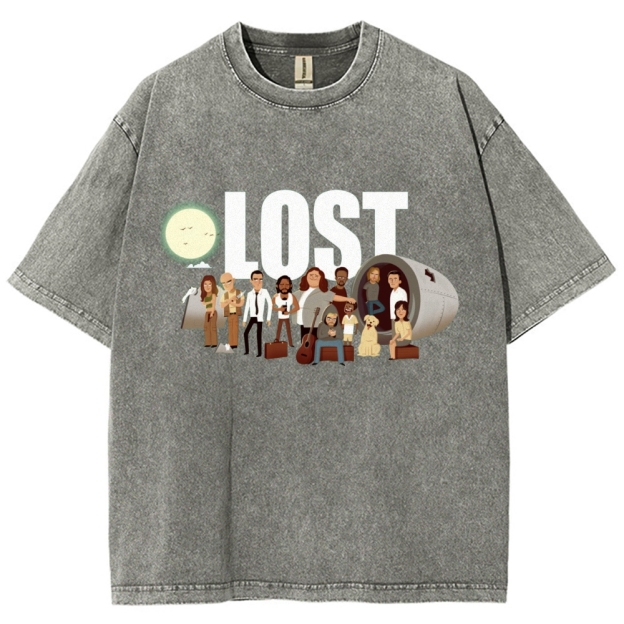 Cartoon Plane Crash Character Group Washed T-Shirt