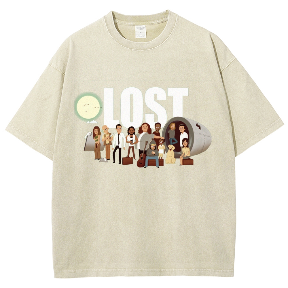Cartoon Plane Crash Character Group Washed T-Shirt