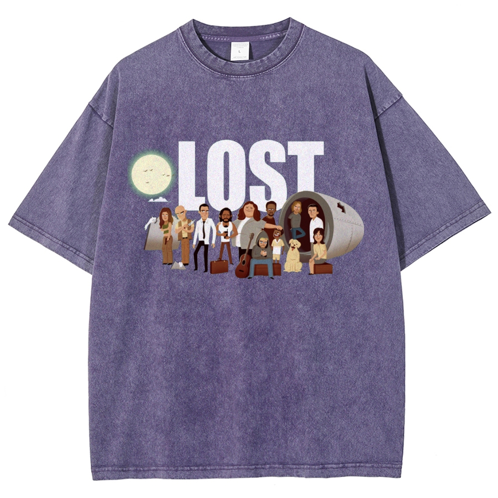 Cartoon Plane Crash Character Group Washed T-Shirt