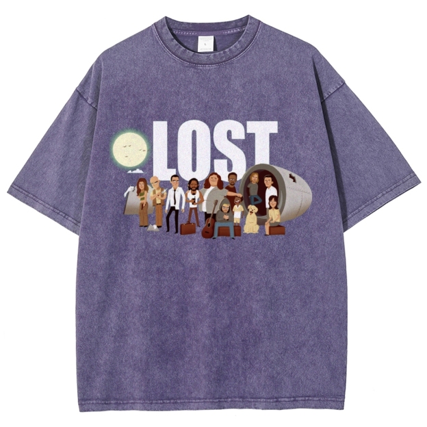 Cartoon Plane Crash Character Group Washed T-Shirt