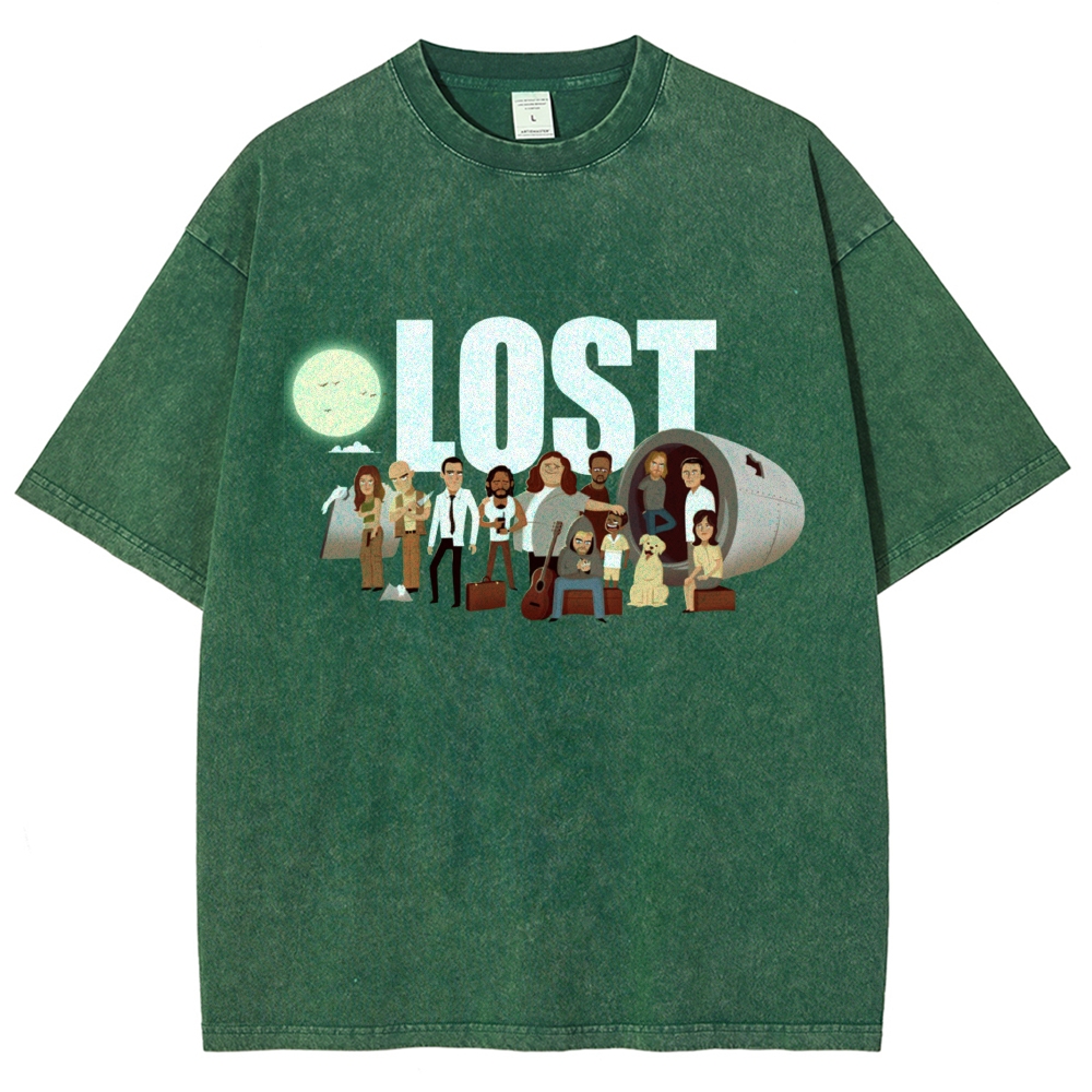 Cartoon Plane Crash Character Group Washed T-Shirt