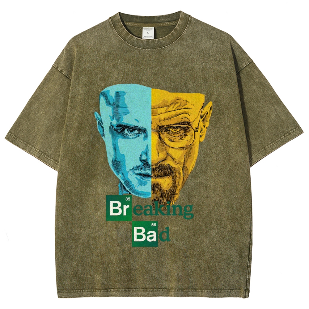 Split Two Tone Character Portrait Washed T-Shirt