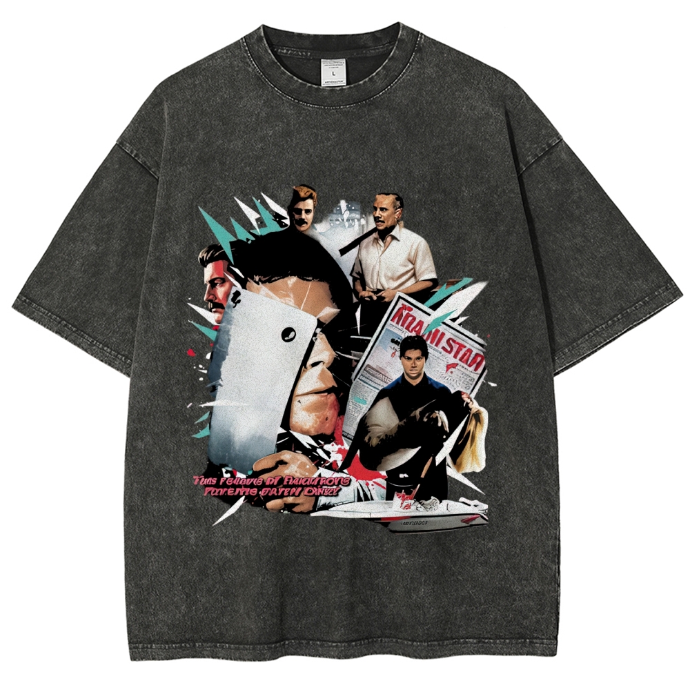 Collage Character Montage Washed T-Shirt