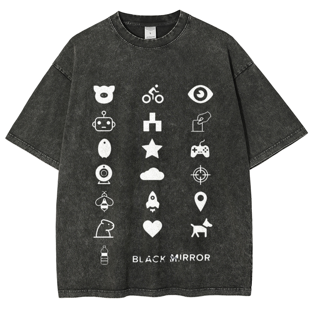 Minimal White Tech Symbol Grid Washed T-Shirt 