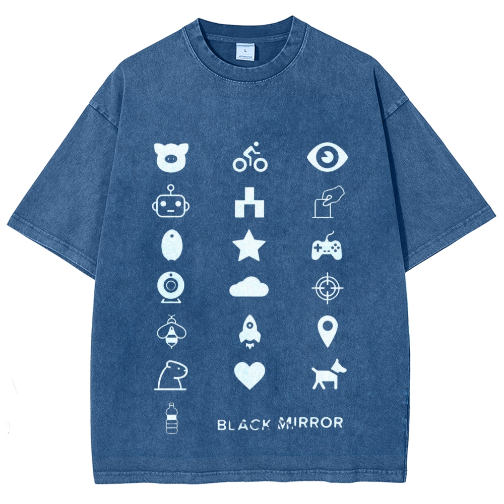 Minimal White Tech Symbol Grid Washed T-Shirt 