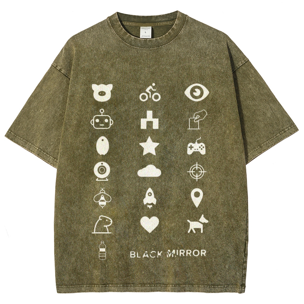 Minimal White Tech Symbol Grid Washed T-Shirt 